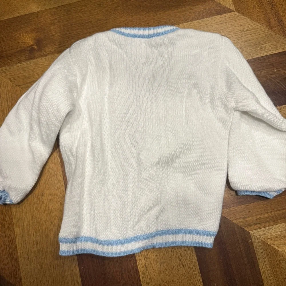 Baby GAP White Sweater with Blue Trim cardigan